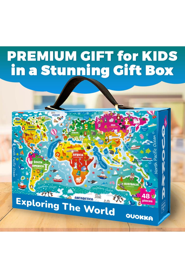48-Piece Giant Floor Kids Jigsaw Puzzle - USA, World Map, City, and Vehicle Themes, Alternate, color, World Map