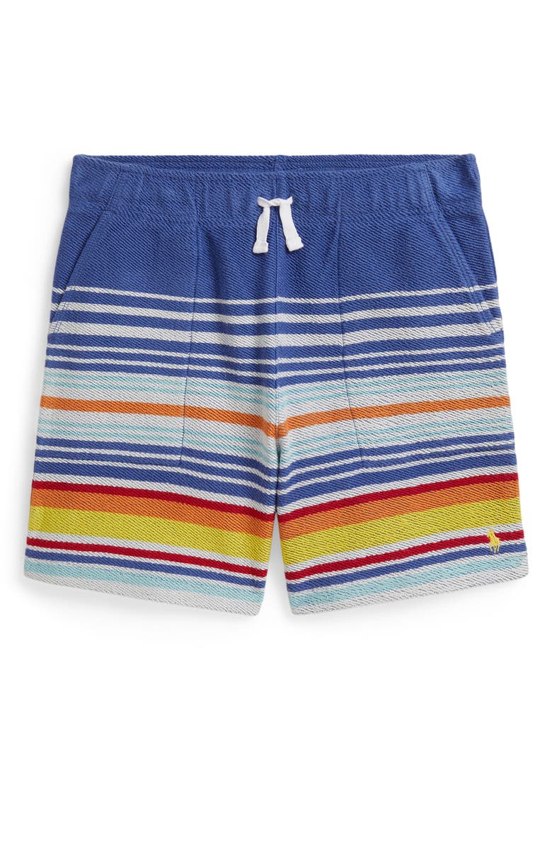 Polo Ralph Lauren Kids' Stripe Cotton French Terry Drawstring Shorts, Main, color, Bai Blue Multi
