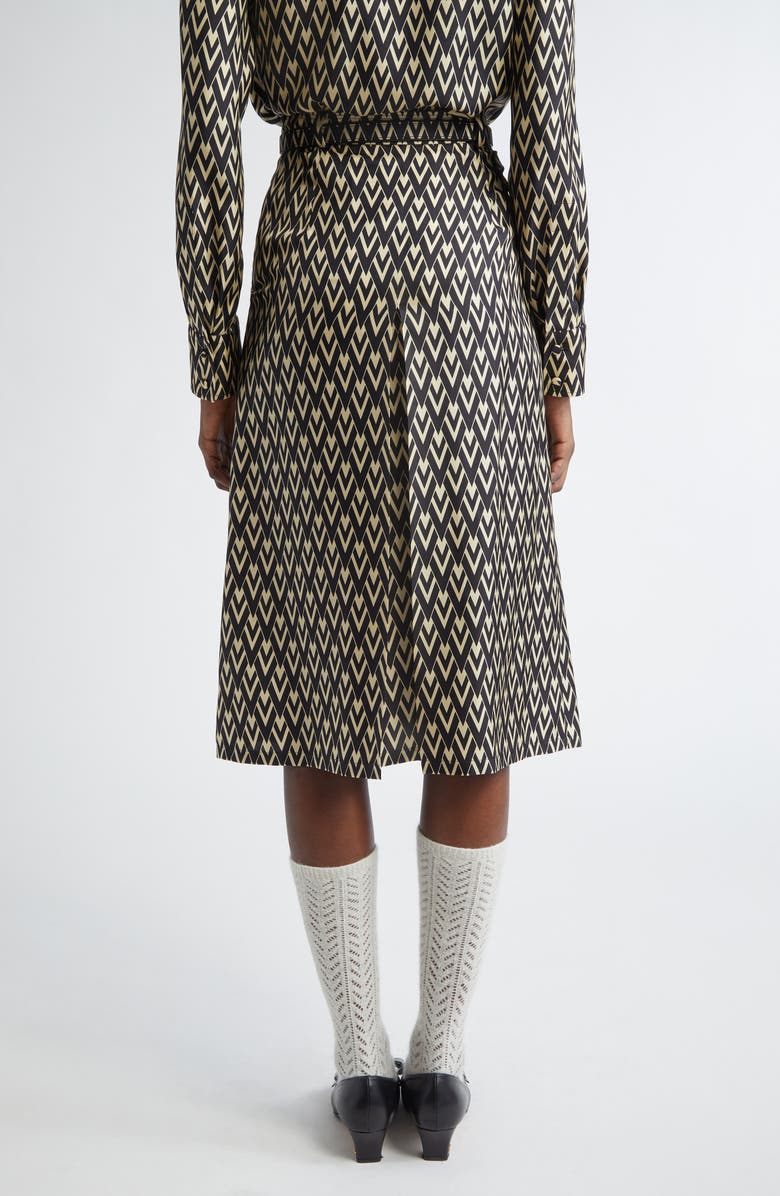 Valentino Garavani Toute la V Belted Silk Twill Midi Skirt, Alternate, color, Black/ Cream