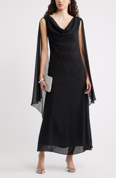 Cowl Neck Maxi Cape Dress