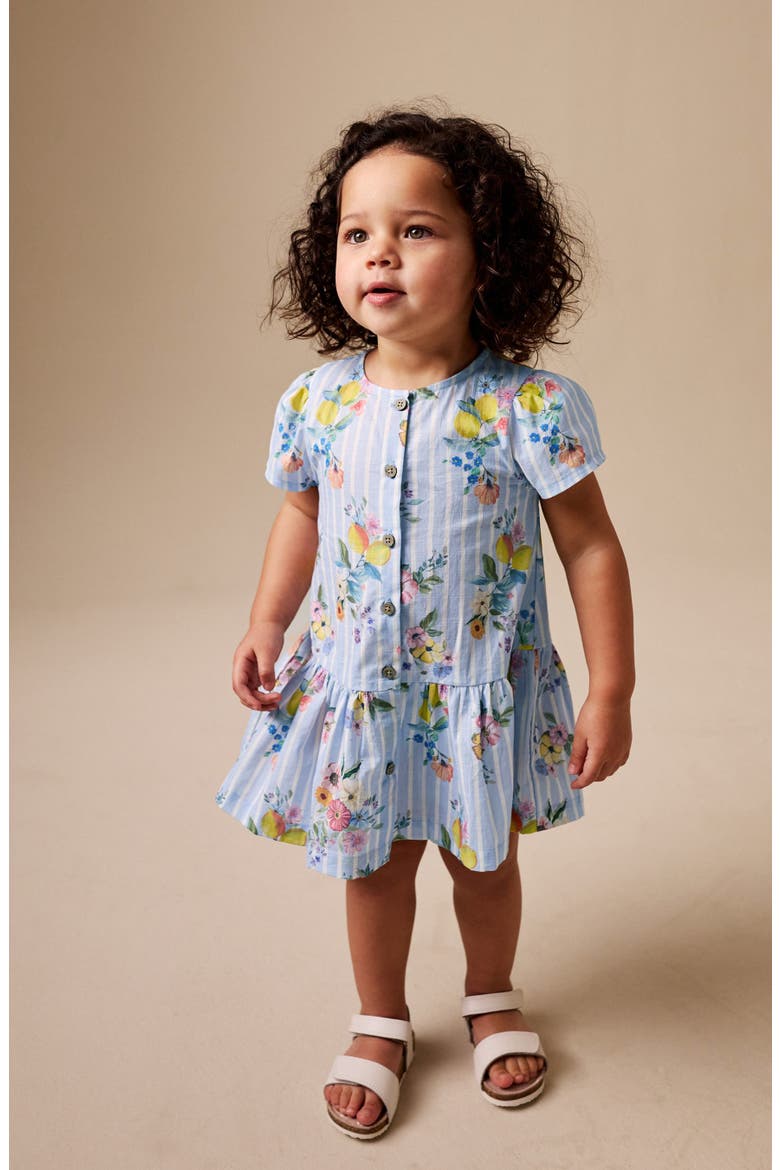 Kids' Floral Stripe Cotton Button-Up Dress, Alternate, color, BLUE