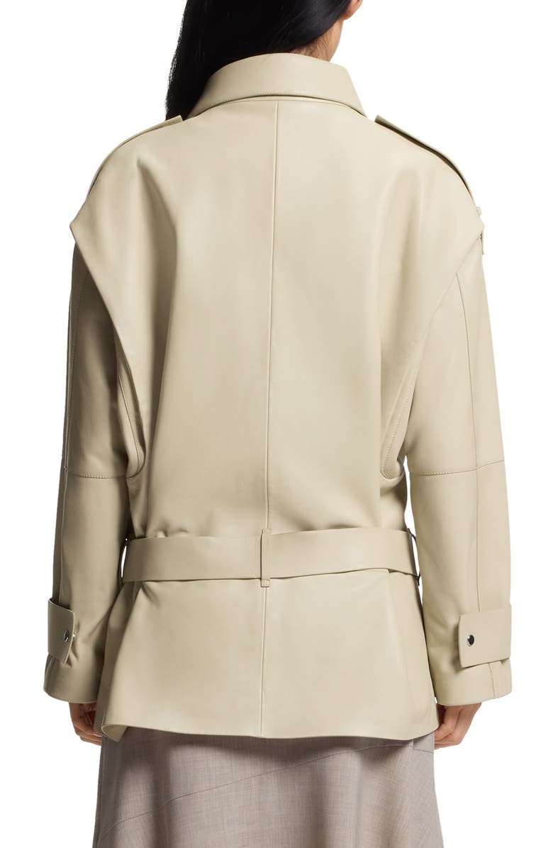 BOSS Satila Short Leather Trench Coat, Alternate, color, Pumice