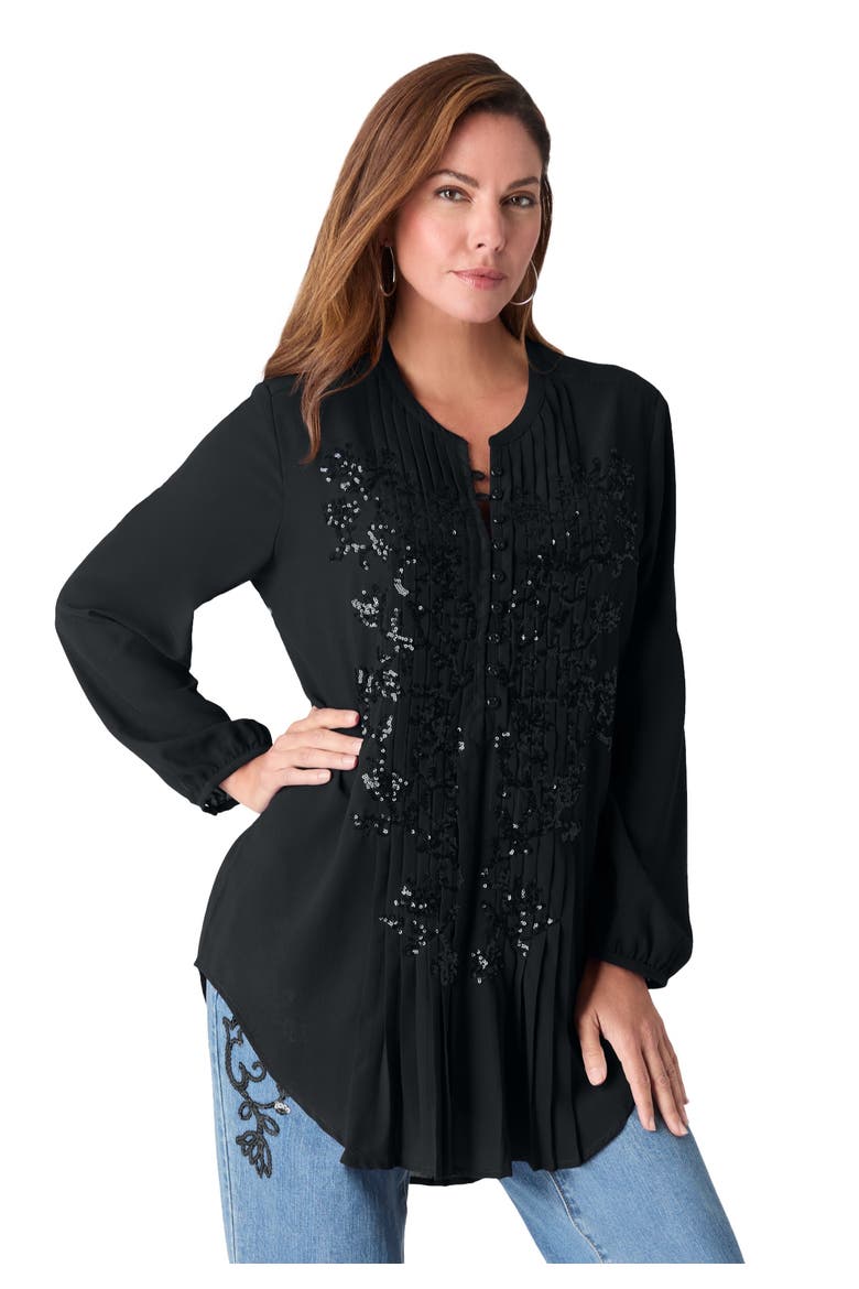 Sequin Floral Tunic, Main, color, BLACK