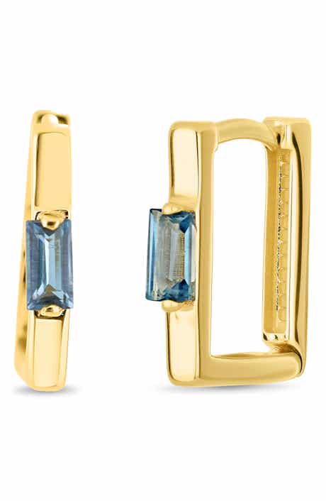 14K Yellow Gold London Blue Topaz Square Hoop Earrings