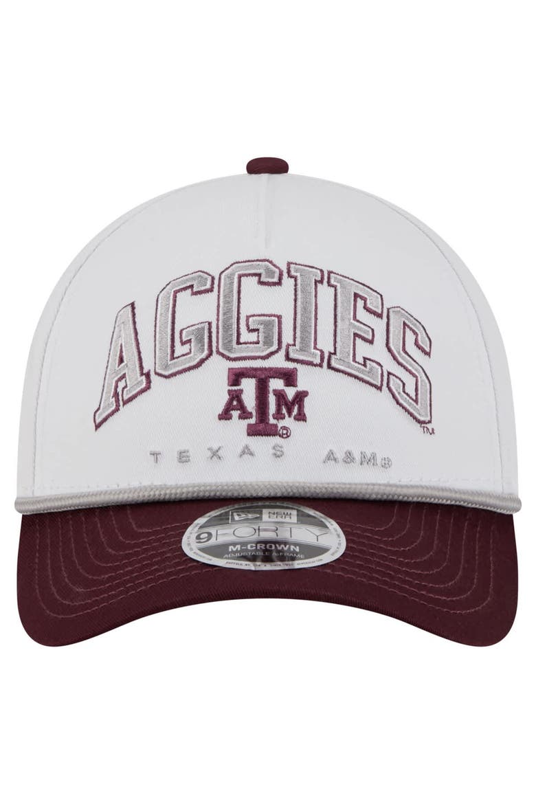 Men's New Era White/Maroon Texas A&M Aggies Arch Two-Tone Rope 9FORTY A-Frame M-Crown Adjustable Hat, Alternate, color, White