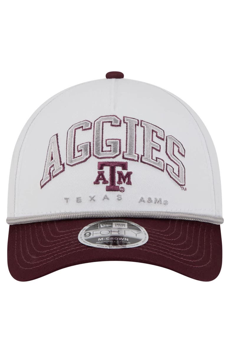 New Era Men's New Era White/Maroon Texas A&M Aggies Arch Two-Tone Rope 9FORTY A-Frame M-Crown Adjustable Hat, Alternate, color, White