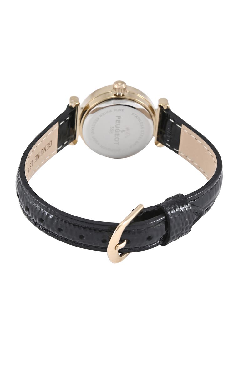 Petite Sun Moon Glossy Leather Watch- 25MM, Alternate, color, Black