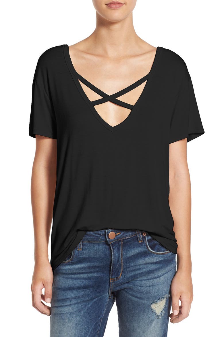 Cross Front Tee, Main, color, BLACK
