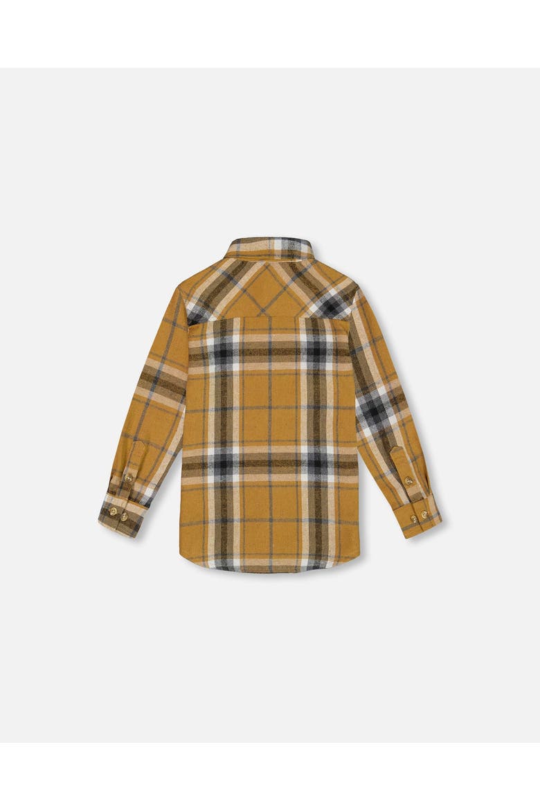 Little Boy's Button Down Flannel Shirt With Pocket Plaid Golden Yellow And Gray, Alternate, color, Plaid Gold & Grey