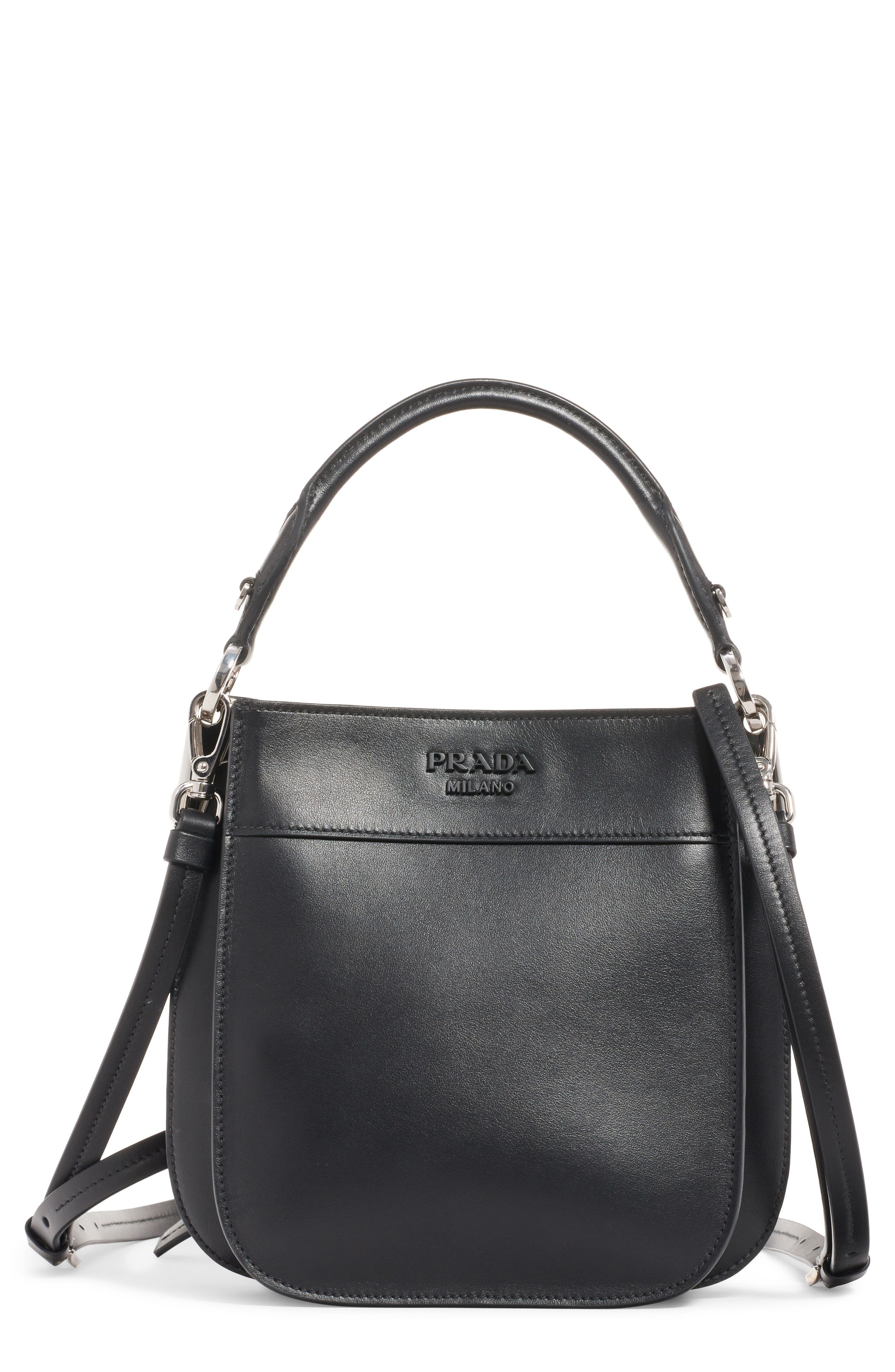 Prada Small City Leather Hobo Bag, Main, color, 