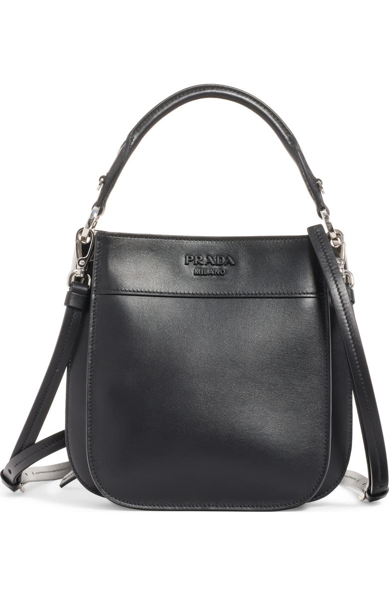 Prada Small City Leather Hobo Bag, Main, color,