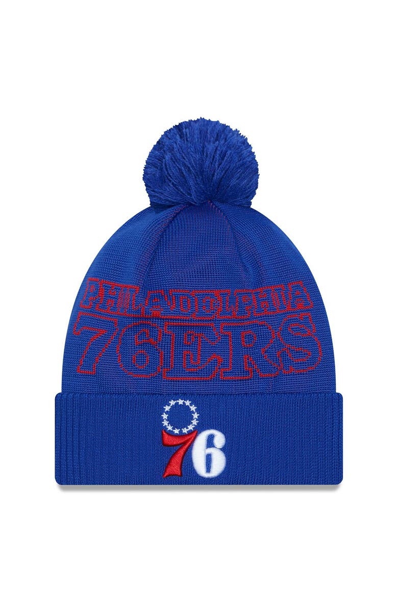 New Era Men's New Era  Royal Philadelphia 76ers 2023 NBA Draft Cuffed Knit Hat with Pom, Main, color, 
