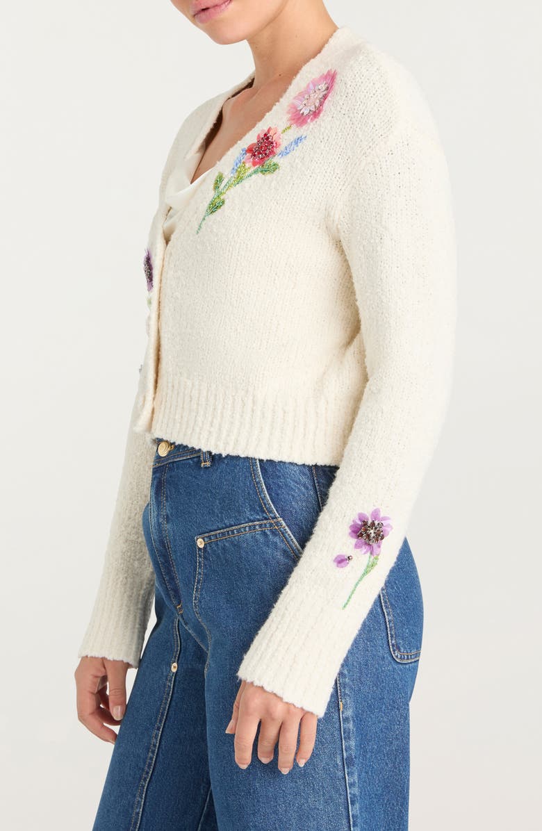 Cinq à Sept Solene Floral Embellished Bouclé Cardigan, Alternate, color, Ivory/ Multi