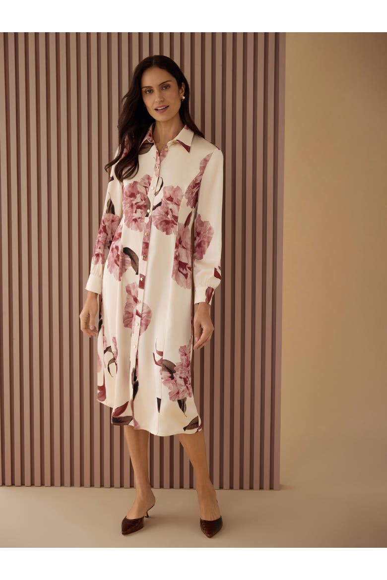 Floral Crepe de Chine Midi Shirtdress, Alternate, color, Honeysuckle/Russet/Charmeuse