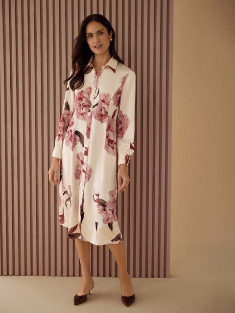 Floral Crepe de Chine Midi Shirtdress