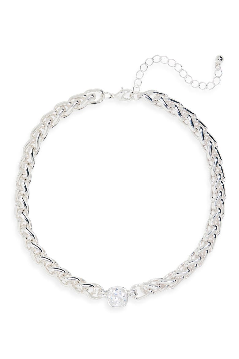 Cubic Zirconia Statement Collar Necklace., Main, color, CLEAR- SILVER