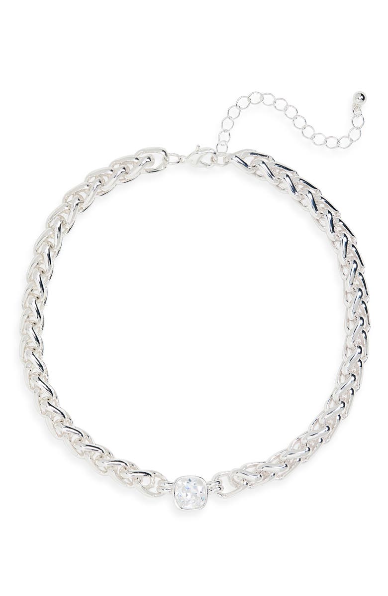 NORDSTROM RACK Cubic Zirconia Statement Collar Necklace., Main, color, Clear- Silver