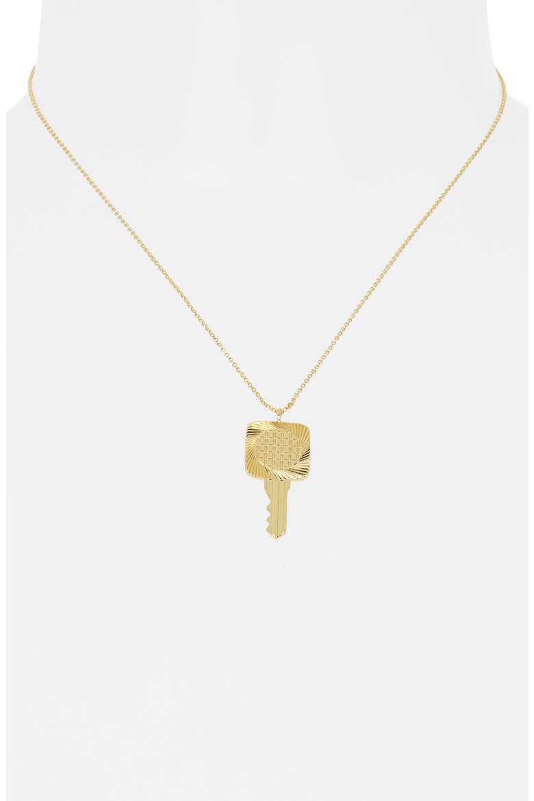 Etched Key Pendant Necklace, Alternate, color, GOLD