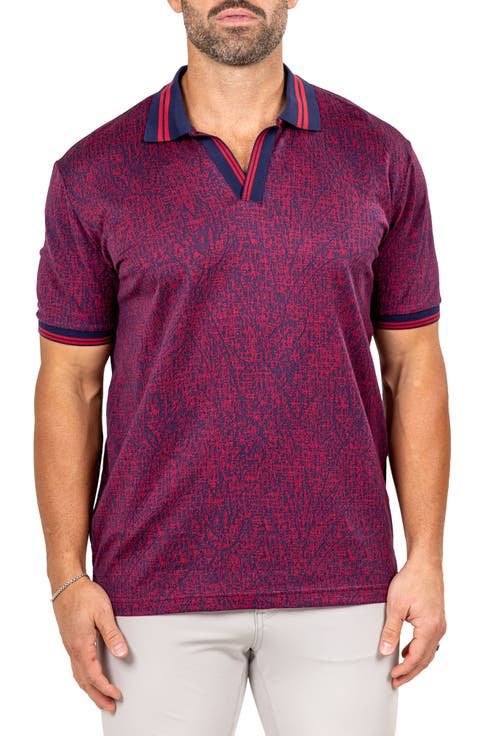 Marthyr Grid Print Johnny Collar Cotton Polo
