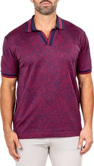 Maceoo Marthyr Grid Print Johnny Collar Cotton Polo