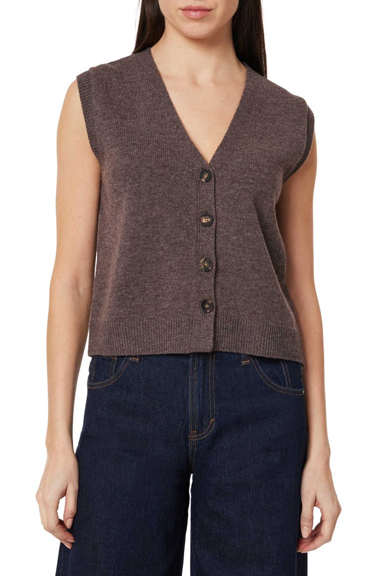Button-Up Sweater Vest, Main, color, CHOCOLATE HEATHER