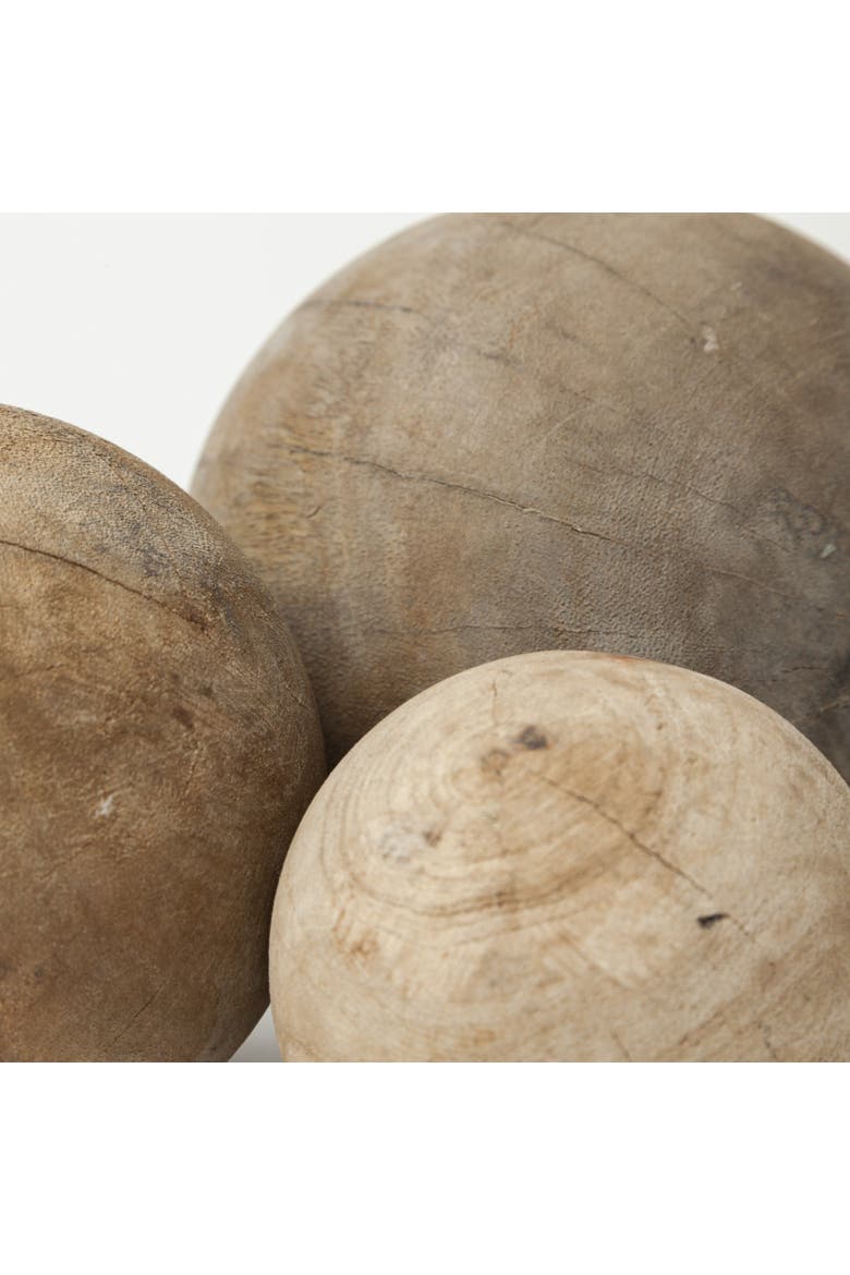Carrick Set of 3 Natural Wood Decorative Spheres, Alternate, color, Brown