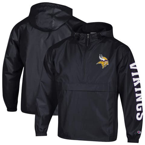 Men's Champion Black Minnesota Vikings Packable Hooded Windbreaker Half-Zip Jacket
