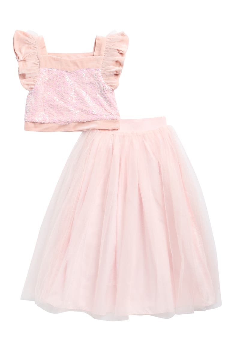 Kids' Sequin Top & Tulle Maxi Skirt Set, Main, color, PINK