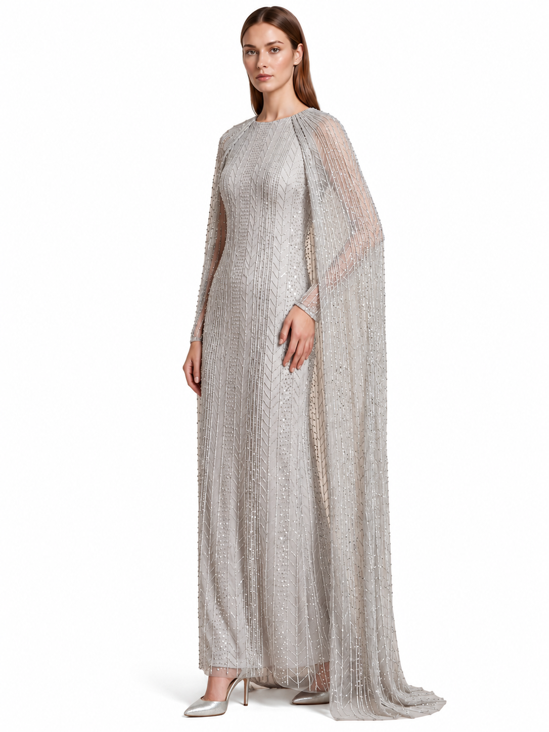 LARA New York High Neck Linear Beaded Dress with Long Cape (Women ...