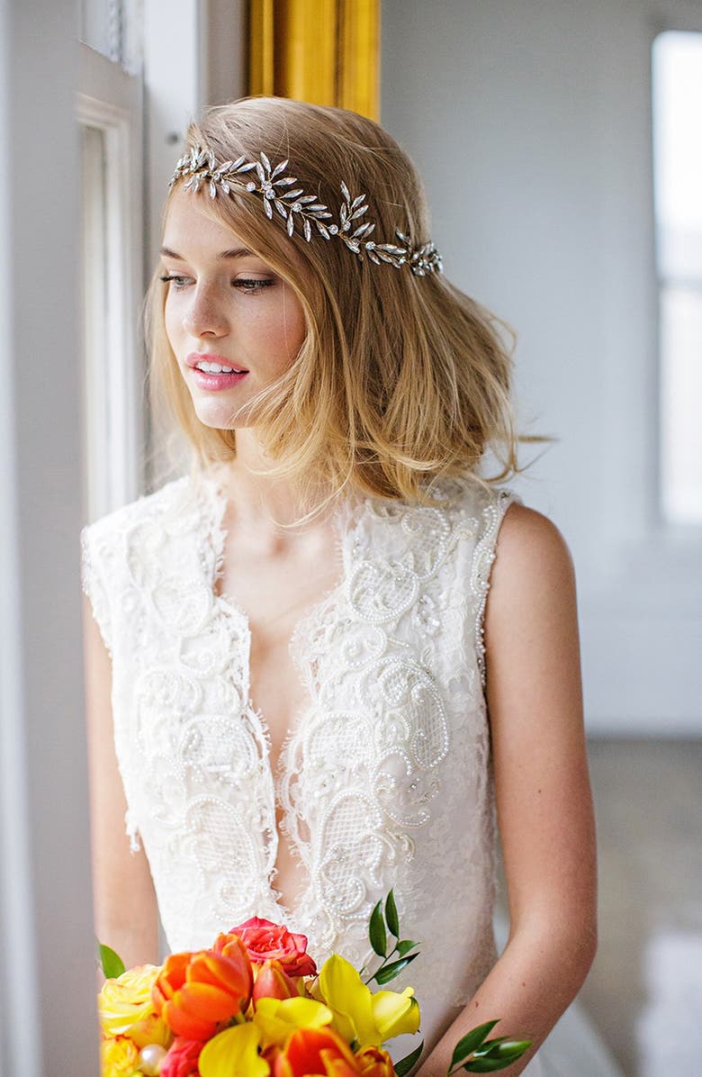 Brides & Hairpins Daphne Crystal Halo & Sash, Alternate, color, 14 K Gold