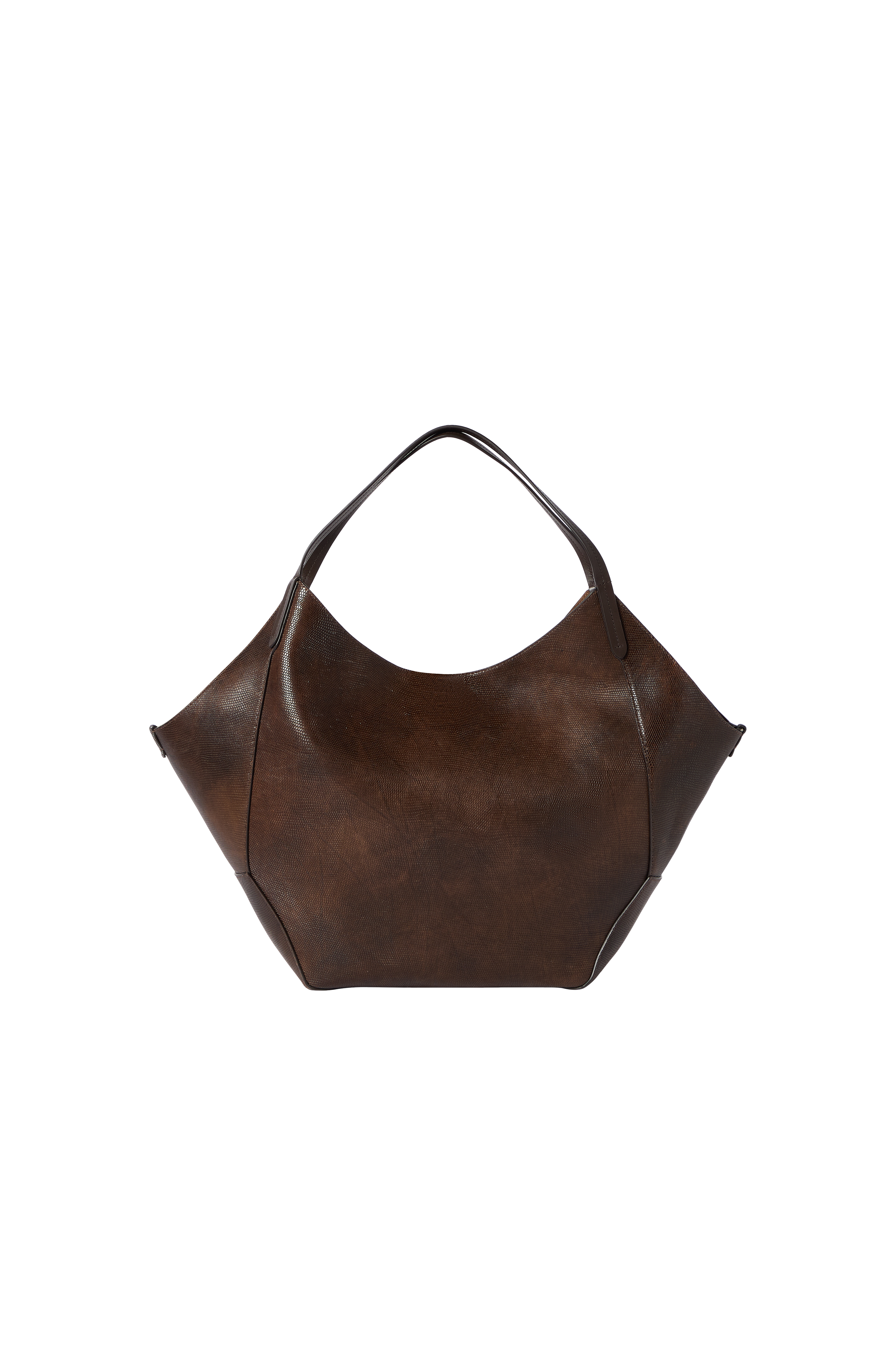 Reversible Duo shopper in lizard-effect calfskin, Alternate, color, Rust Brown