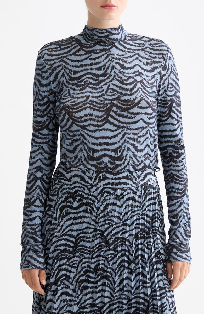 Scotch & Soda Print Mock Neck Top, Main, color, Feather Blue