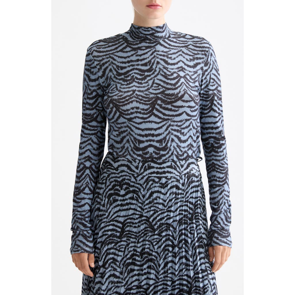 Scotch & Soda Print Mock Neck Top In Blue