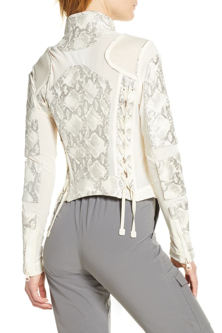 Snakeskin Print Quilted Leather & Mesh Moto Jacket, Alternate, color, SNAKE