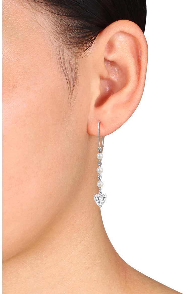 Cultured Pearl & Lab Grown White Sapphire Heart Drop Earrings, Alternate, color, WHITE