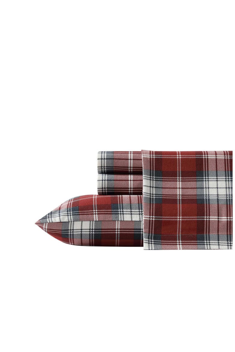 Heartland Plaid Print Flannel Sheet Set, Main, color, MEDIUM / DARK RED