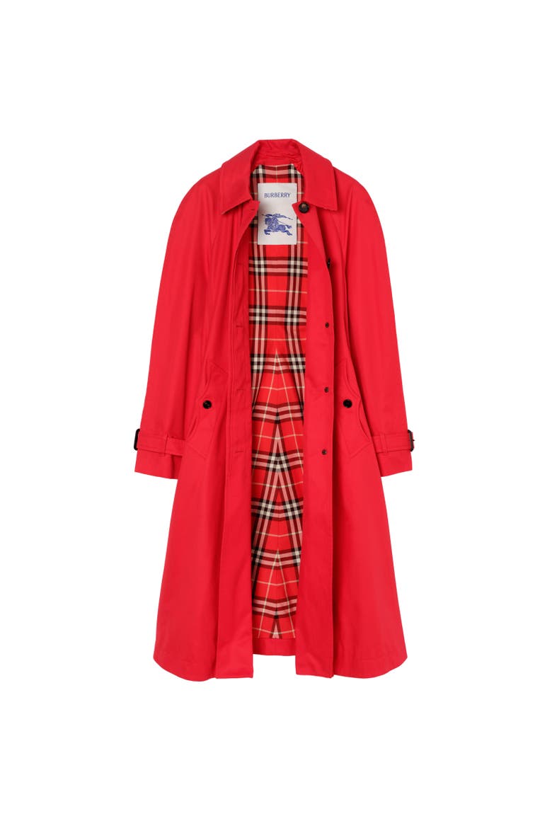 Long Gabardine Ellingham Fit-and-flare Car Coat, Alternate, color, Crayon red