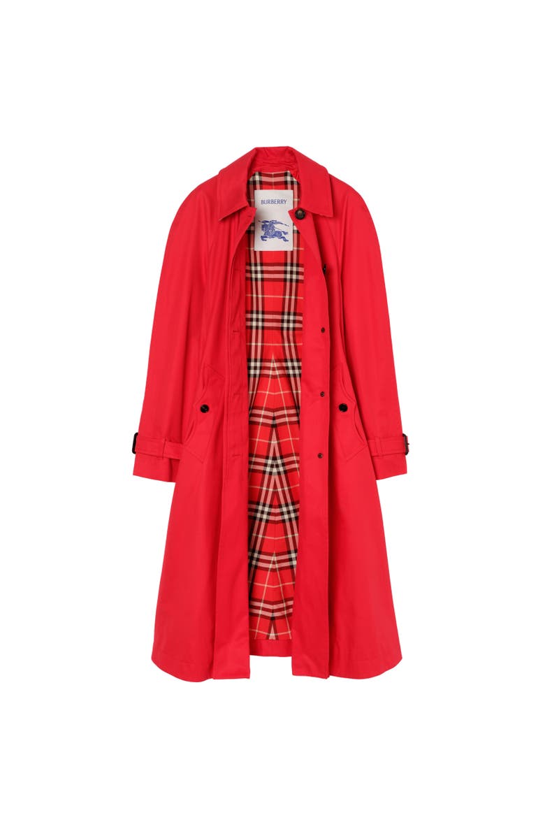 Burberry Long Gabardine Ellingham Fit-and-flare Car Coat, Alternate, color, Crayon Red