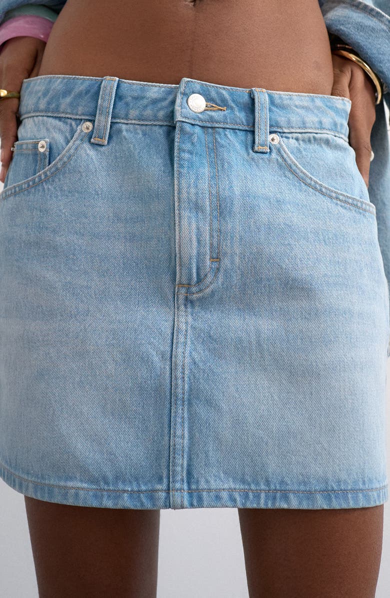 Topshop Plemet Cotton Denim Miniskirt, Alternate, color, Light Blue