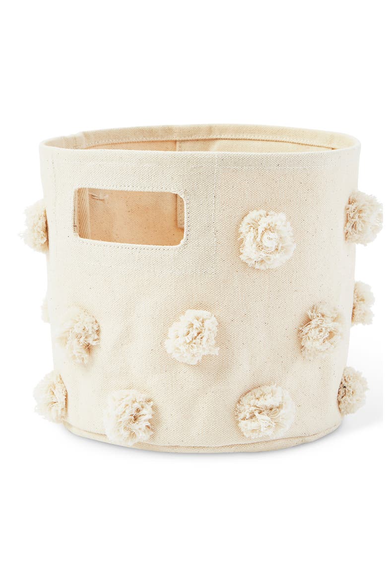 Pompom Mini Canvas Bin, Main, color, NATURAL
