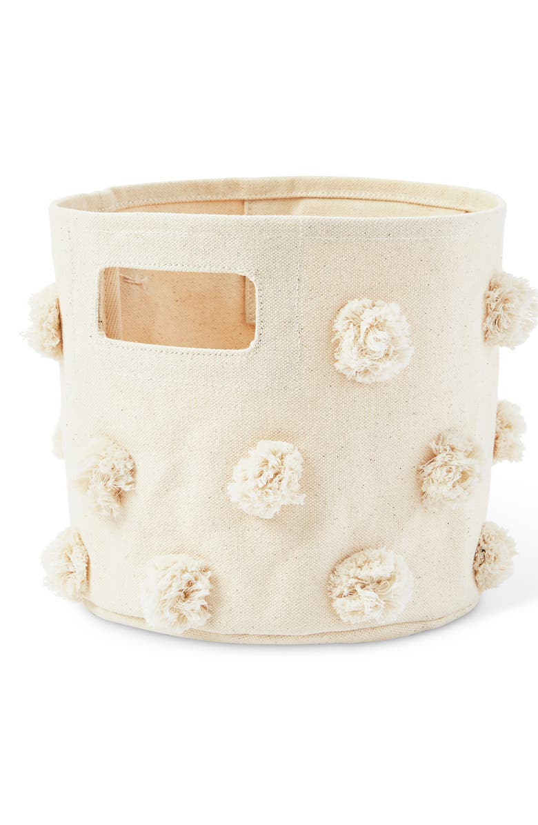 Pehr Pompom Mini Canvas Bin, Main, color, Natural