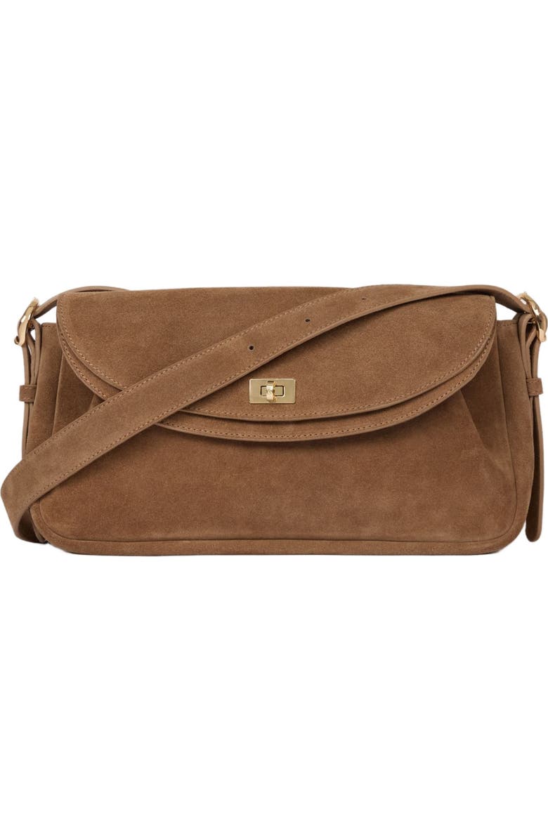 SANDRO Le Mambo suede leather bag, Main, color, Beige