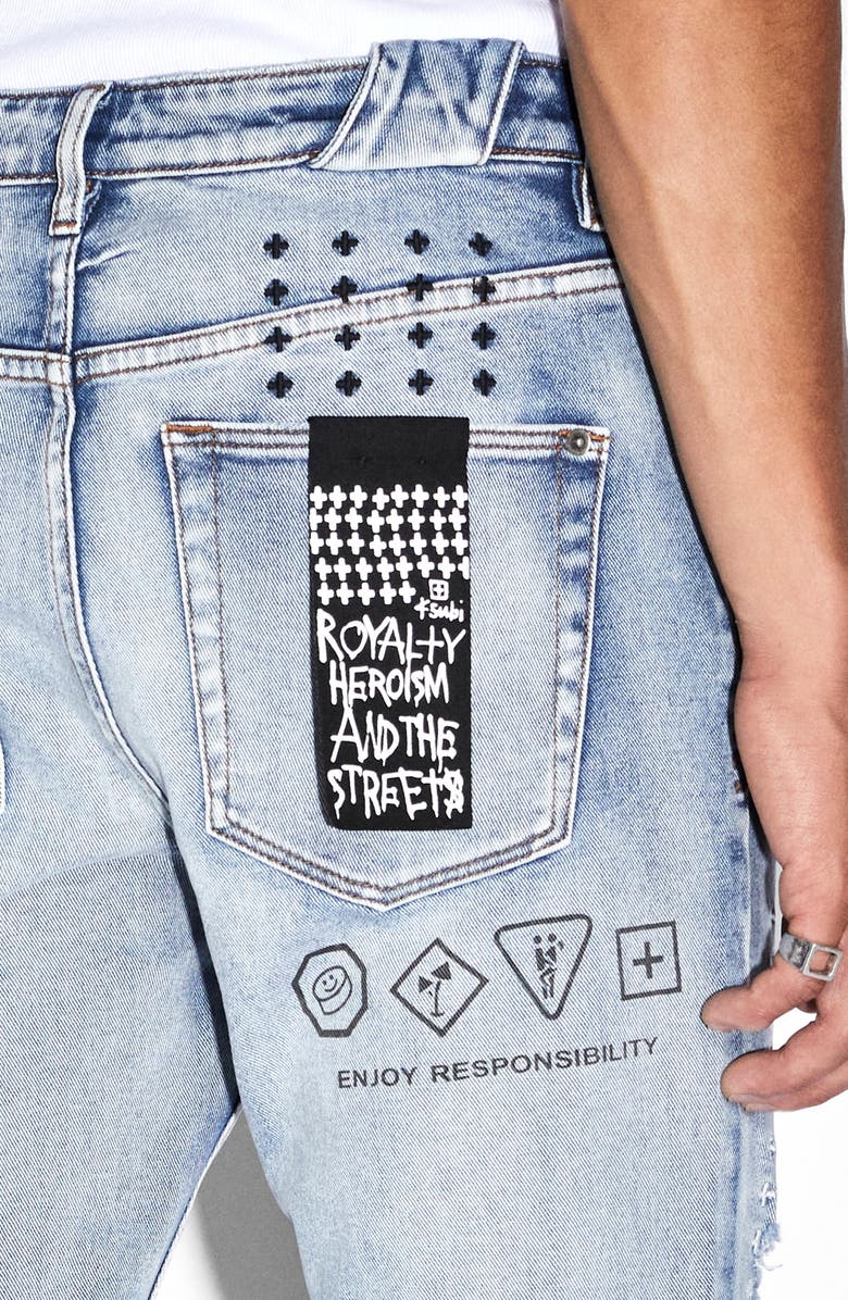 Ksubi Chitch Enjoy Trashed Ripped Slim Fit Tapered Leg Jeans, Alternate, color, 