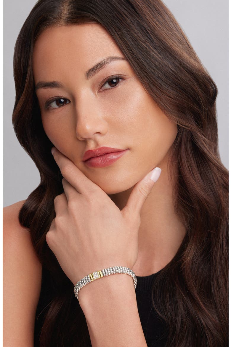 Diamond & Caviar Station Bracelet, Alternate, color, STERLING SILVER/ GOLD