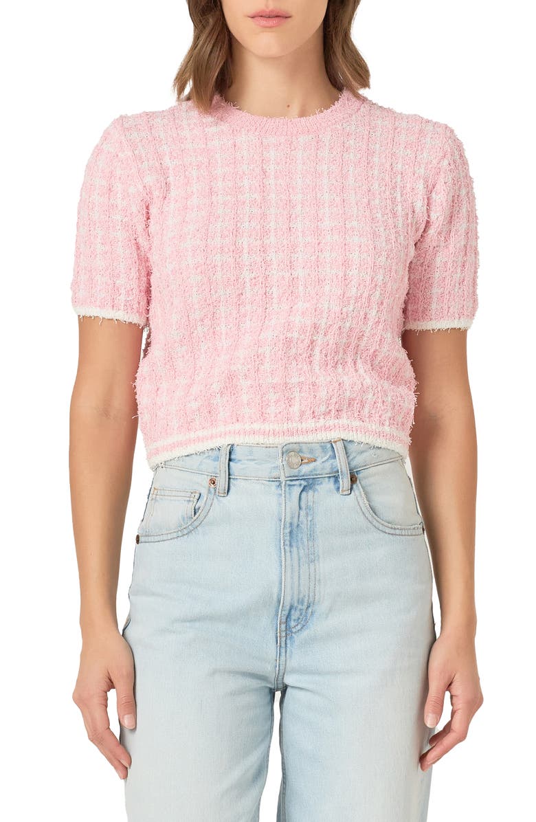 Endless Rose Check Tweed Sweater, Main, color, 