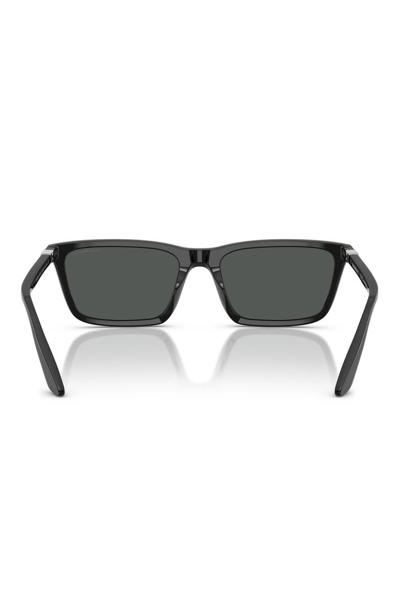 55mm Rectangle Sunglasses, Alternate, color, SHINY BLACK / DARK GREY