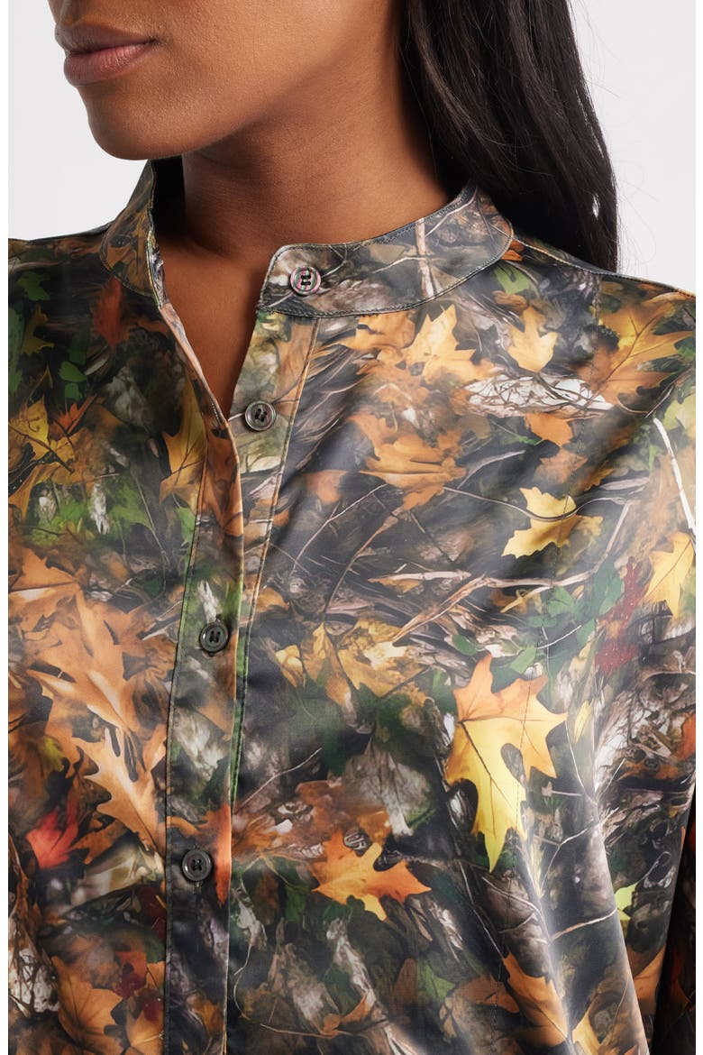 Camo Leaf Print Oversize Satin Button-Up Shirt & Pants Set, Alternate, color, CAMO