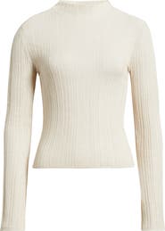 Open Edit Open Stitch Linen Blend Mock Neck Sweater