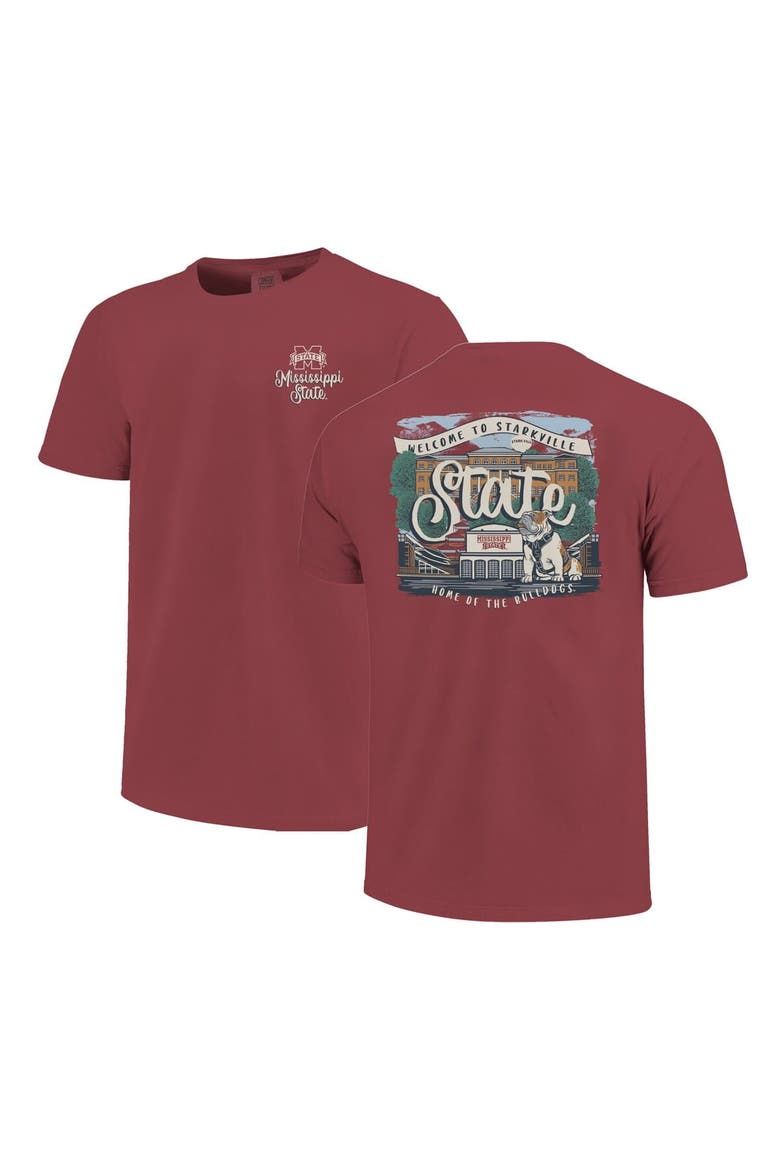 Women's Maroon Mississippi State Bulldogs Comfort Colors Campus Scene Drawing Script T-Shirt, Main, color, Maroon