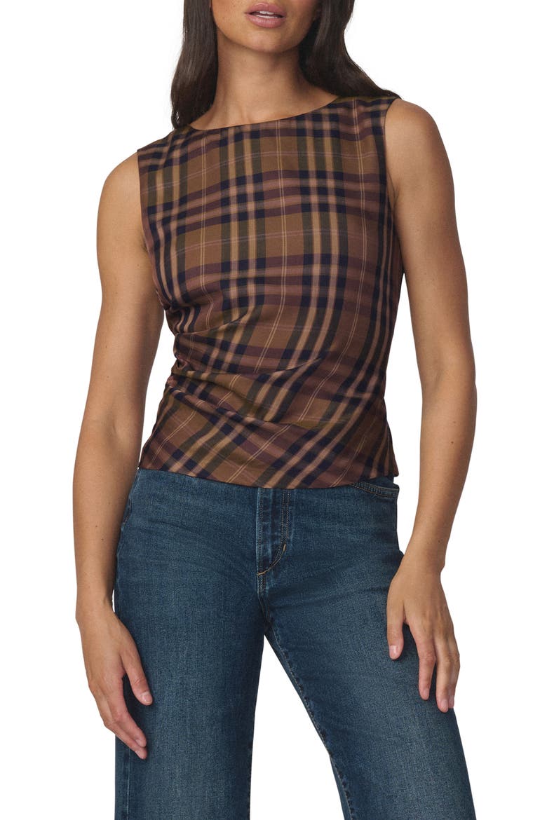 The Meg Ruched Sleeveless Top, Alternate, color, CAMEL PLAID
